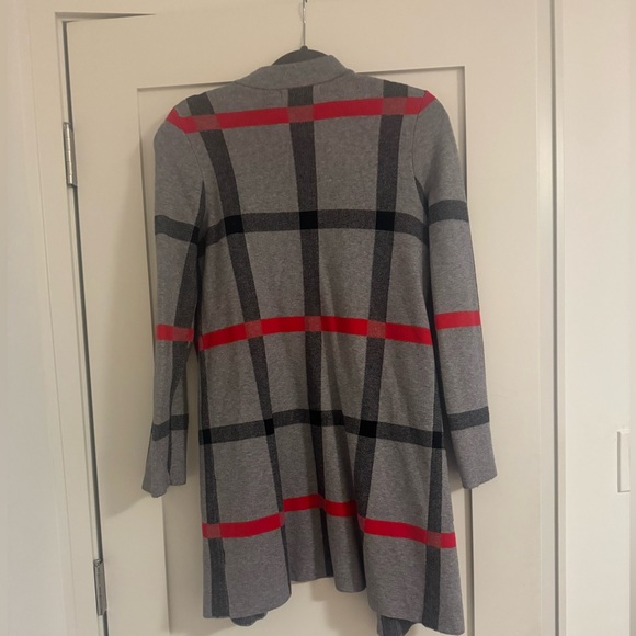 Tahari Windowpane Plaid Midi Cardigan Longline Duster Open Hanging Size M - Picture 3 of 3